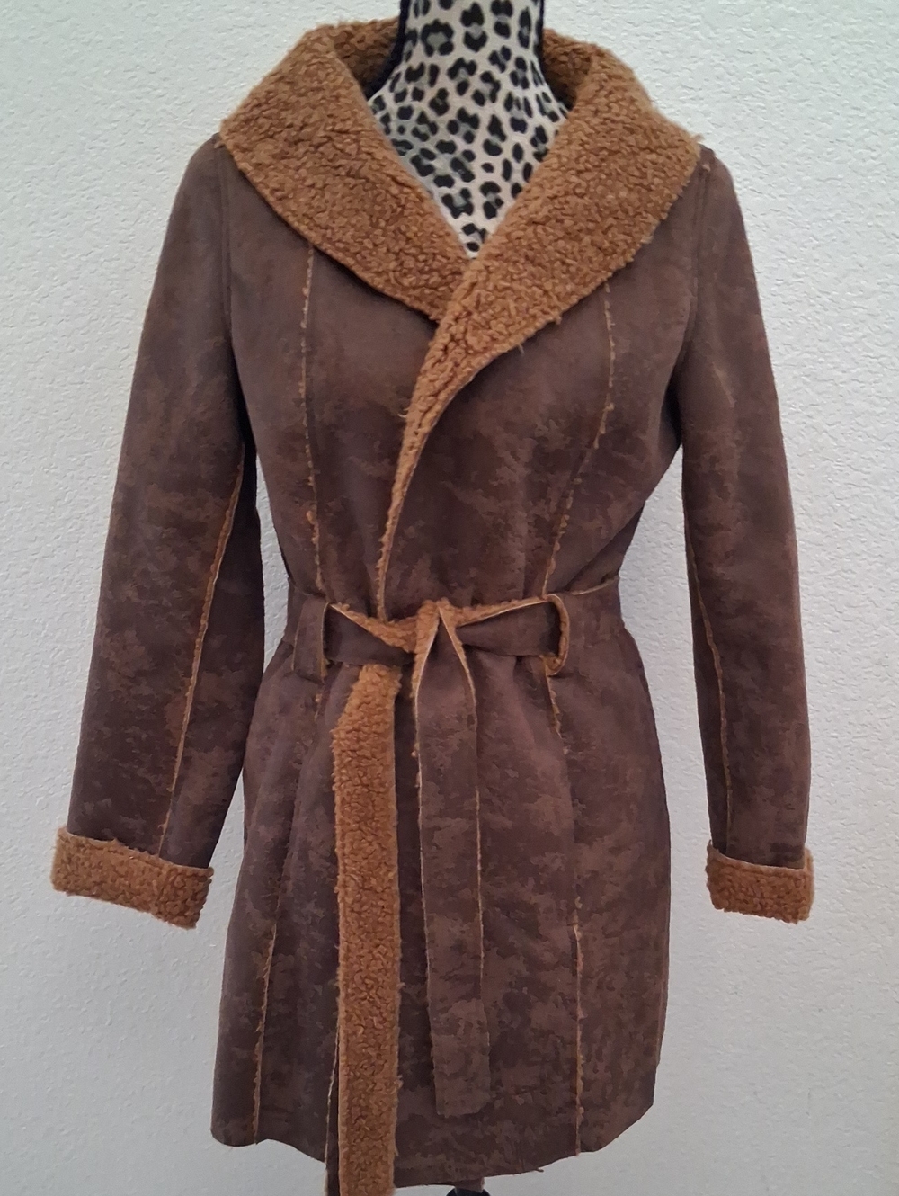 Like New Shyanne Rust Brown Faux Suede Shearling Coat with High Collar- S